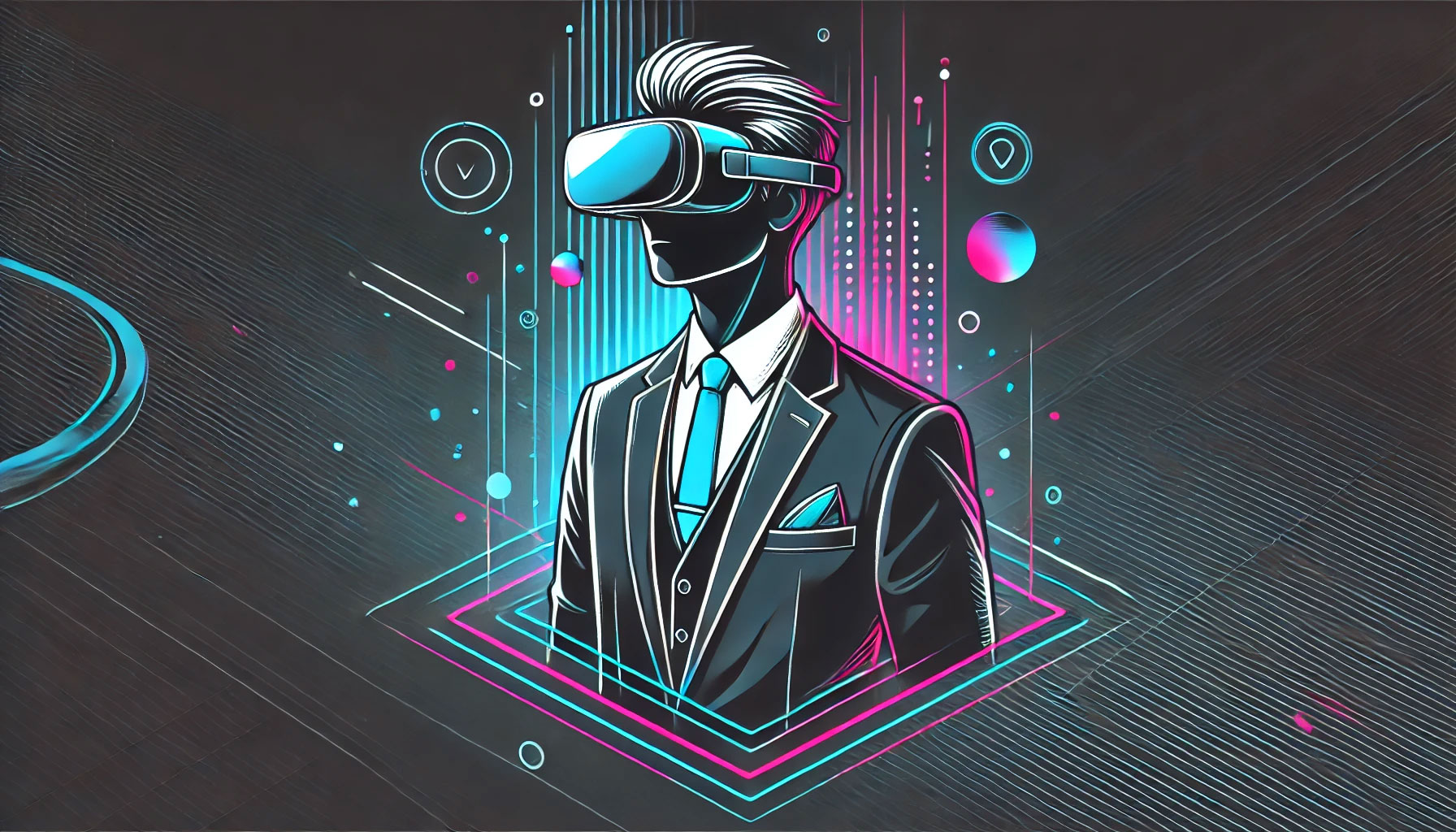 Earn Money in Virtual Worlds 1 a person wearing a VR headset and a business suit